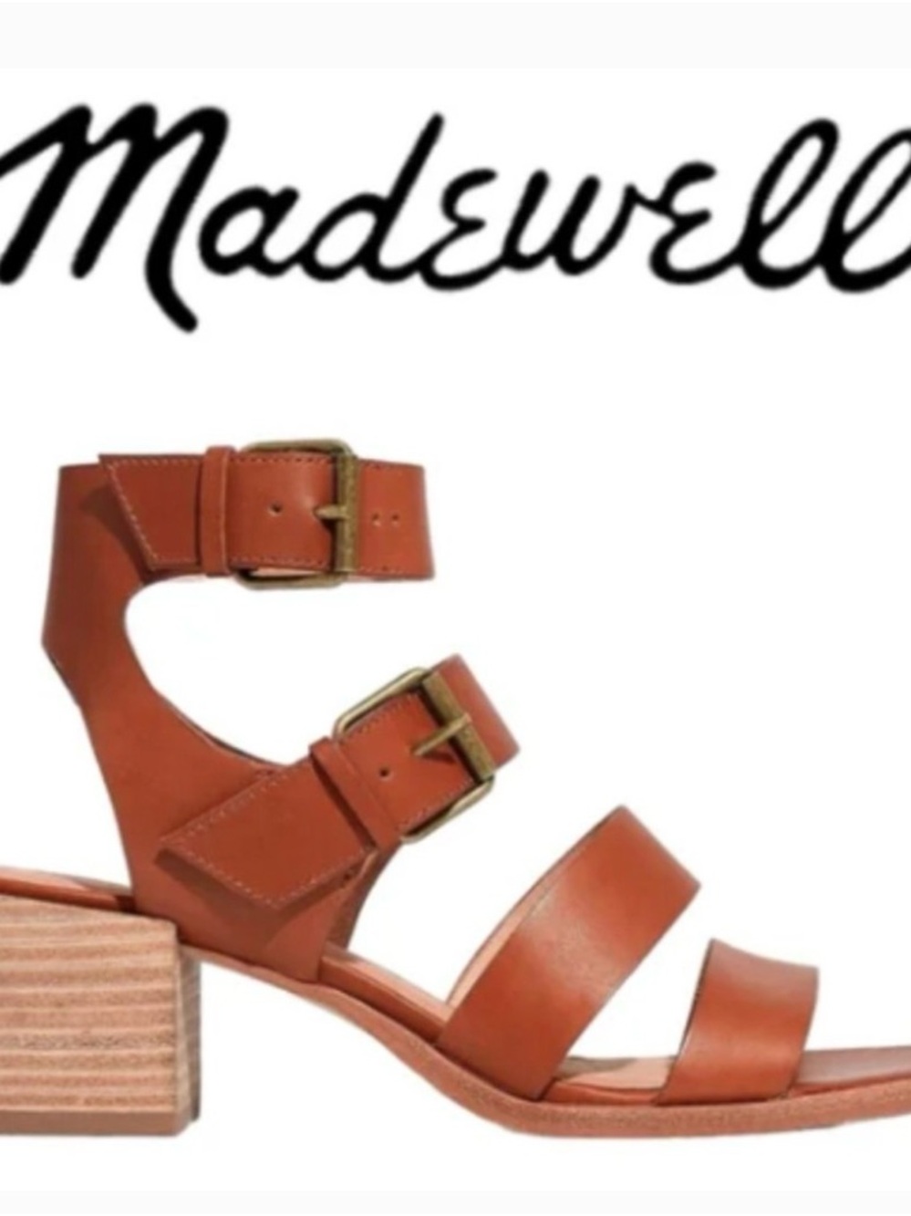Madewell Tan Leather Strappy Block Heel Sandal